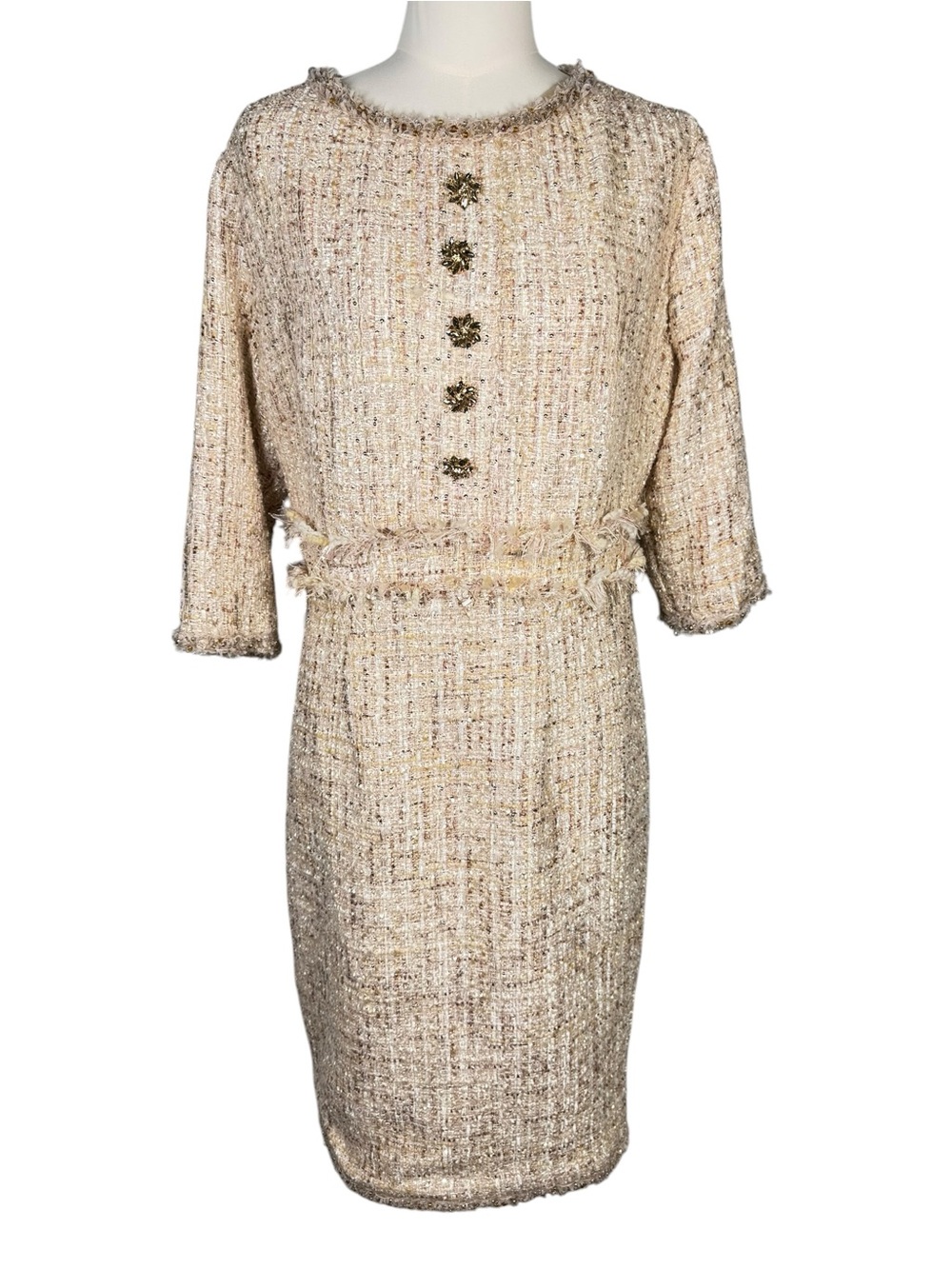 Mac Duggal Beaded Trim Tweed Boucle Midi Dress New With Tags Size 10 - Picture 5 of 15